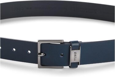Чоловічий шкіряний ремінь HUGO Giove-Mplate, 110 см, темно-синій (Navy) з металевими деталями та логотипом