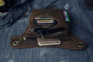 Чоловіча сумка з натуральної шкіри Le'aokuu на стегно, поясна, для подорожей, хайкінгу, альпінізму, унісекс, темно-коричнева