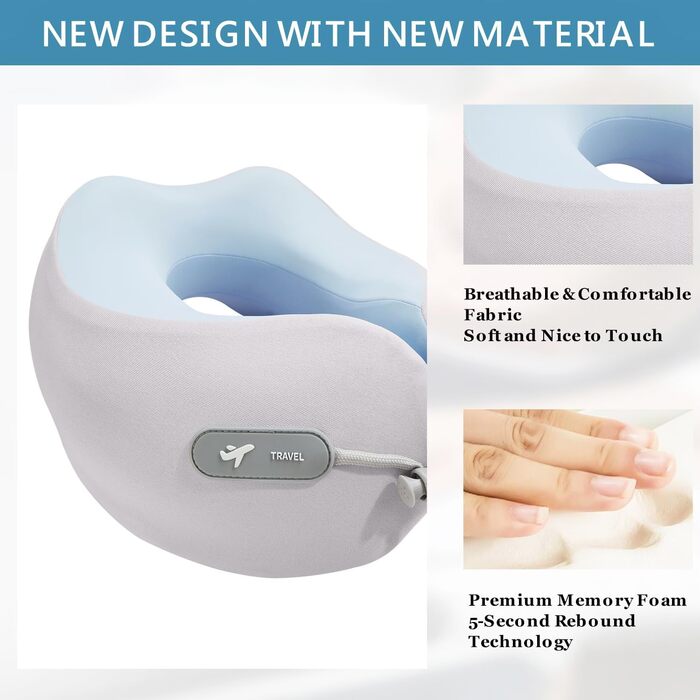 Подушка для шиї з Memory Foam, подушка для подорожей (літак, авто, поїзд, автобус, офіс), зручна підтримка голови та шиї, знімний чохол (Рожевий, Сірий)