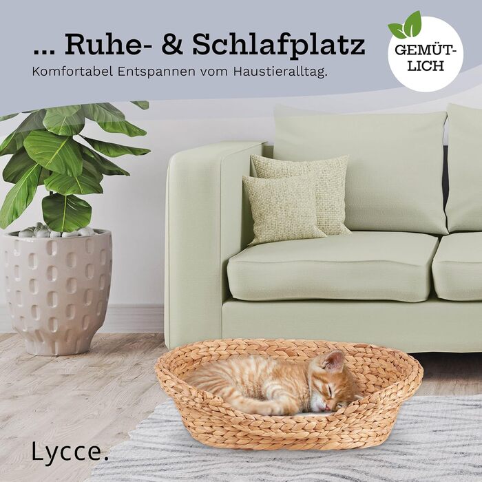 Cat bed, dog bed for small dogs | Washable cushion at 30° | Oval shape with high rim | Water hyacinth | Beds, blankets & furniture for cats | Size 1 (53 x 40 x 14 cm)