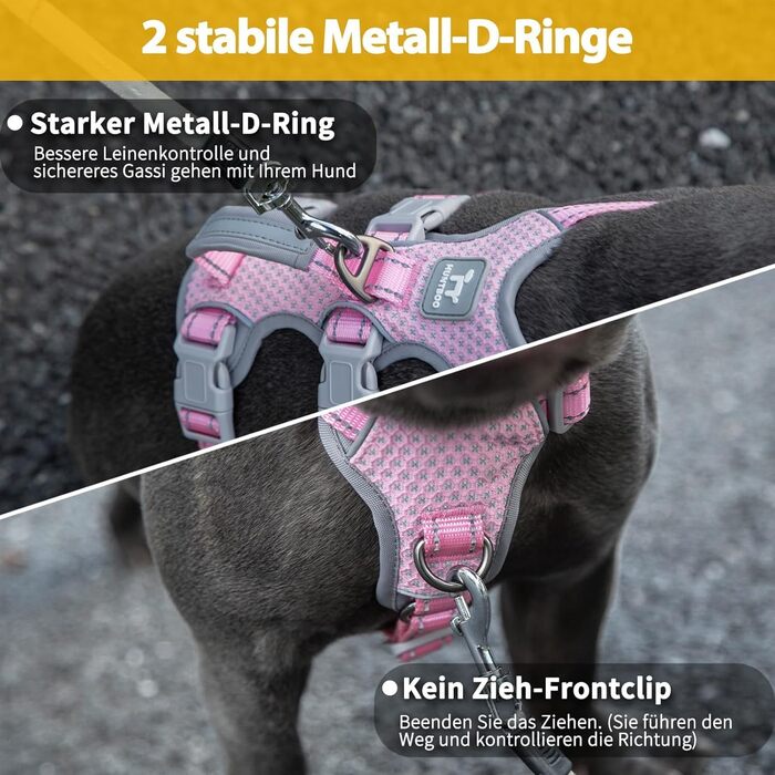 Шлейка для собак Huntboo, шлейка для собак, що не дає втечі, світловідбиваюча шлейка з м'якою ручкою, регульована жилетка для маленьких собак для прогулянок, тренувань (S) (Рожева, X-Small (упаковка з 1))