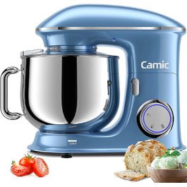 Кухонна машина Camic 1500Вт 8л, міксер-тестоміс для тіста та крему, 6 швидкостей, тиха та потужна, з нержавіючою чашею, чорна