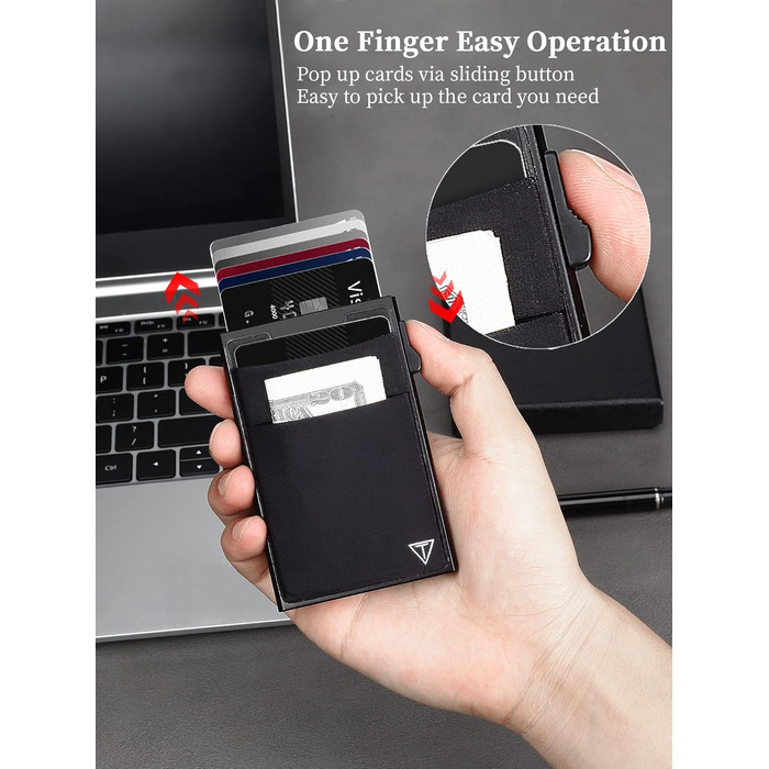 RFID-захисний картхолдер Pop-up, гаманець-картхолдер з монетницею, чорний