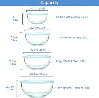 Набір з 3 місткостей White Rhino Glas з кришкою (4.2L, 2.5L, 1L) для кухні: приготування, випічка, салат