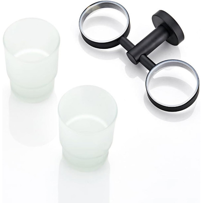 SXLSZ Matte Black Toothbrush Holder Wall Mounted, with 2 x Frosted Glass Toothbrush Cups/Mouthwash Cups, Electric Toothbrush Holder Set, Bathroom Accessories Toothbrush Cups