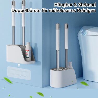 Силіконова щітка для унітазу Klobürste з підставкою, настінна без свердління, сіро-біла