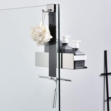 HomeHeng Hanging Shower Shelf, Stainless Steel Hanging Shower Basket, Brushed Nickel Hanging Shower Shelf with Hooks for Glass Shower Enclosure, H30BN-1DH