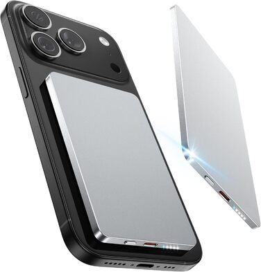 Power Bank Magsafe 5000mAh 22.5W з USB-C, бездротова зарядка, для iPhone 16/15/14/13/12, сірий