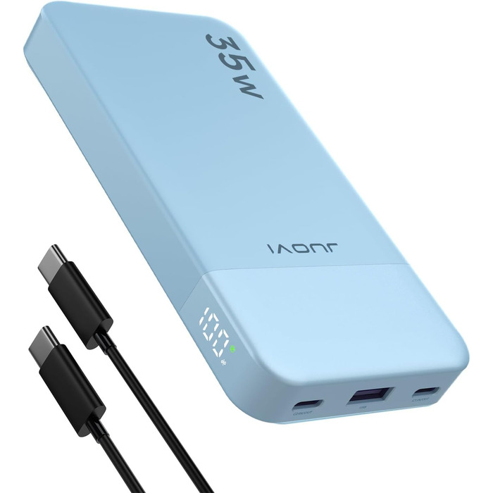 Портативний повербанк JUOVI 10000mAh, 35W з 2 USB-C та 1 USB-A, PD 3.0 QC 4.0. Швидка зарядка для iPhone, MacBook, iPad (Зелений)