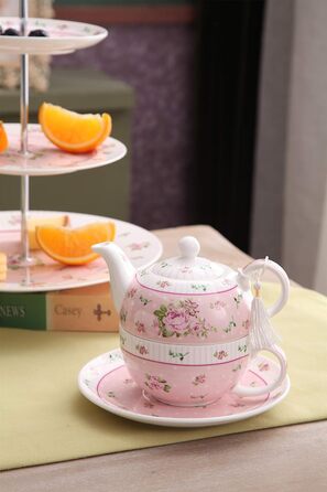 London Boutique Teapot and Cup, Vintage, Rose, Victoria, Porcelain, in Gift Box, Ceramic, Rose, 15x15cm