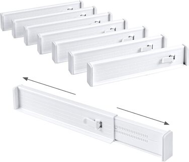 DIMJ 8-Piece Drawer Dividers Adjustable (32.6-56cm) Plastic, Closet Organizer for Kitchen Storage, Bedroom, Dresser, Light (8 Pieces, White)