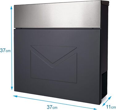 Поштовий ящик Verda з газетницею, нержавіюча сталь, антрацит, 37x37x11 см, з вікном, ключами та табличкою для імені - сучасний вуличний поштовий ящик