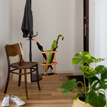 Relaxdays Bamboo Umbrella Stand with Drip Tray