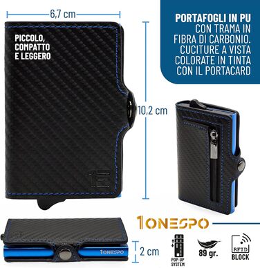 Картхолдер шкіряний Schwarz Carbon Blue, 10x6.5x2.7 см, сучасний дизайн