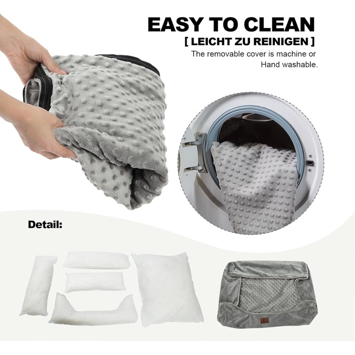 Dog Bed for Small and Medium Dogs 65x55x18cm, Washable Dog Cushions, Removable Cover, Dog Sofa Dog Basket with Raised Edges, Fluffy Cat Bed Dog Bed with Nubs, Dark Grey (55x45x16cm, Light Grey - Removable)