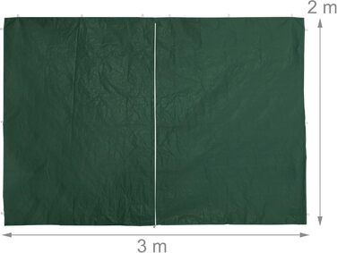 Relaxdays Pavilion Side Wall Set, 4-Piece, 3 Walls, Window, Side Panel with Zipper, Plastic, WxH 2x3 m, Green
