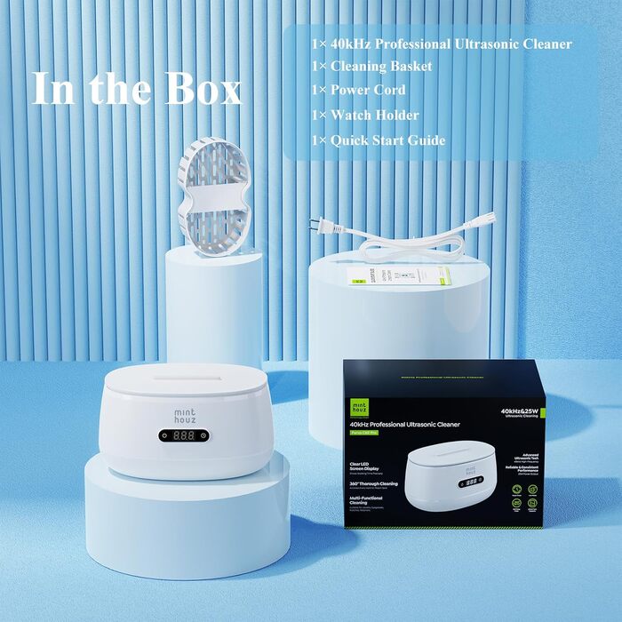 Пристрій для ультразвукового очищення Minthouz: окуляри, ювелірні вироби, годинники. 600 мл, 5 режимів очищення