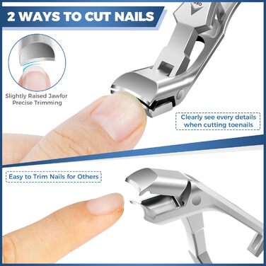 Нігтеріз для літніх людей з товстими нігтями, кутовий гострий нігтеріз для великих пальців ніг, з захистом від заклинювання, широкий отвір для нігтів, нігтеріз для товстих пальців ніг, преміум якість (сріблястий)