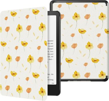 Чохол MoKo для Kindle Paperwhite 12th Gen (2024) та Kindle Colorsoft Signature Edition (2024), PU-захист, авто-сон/пробудження, PC-кришка, квітковий дизайн на білому тлі