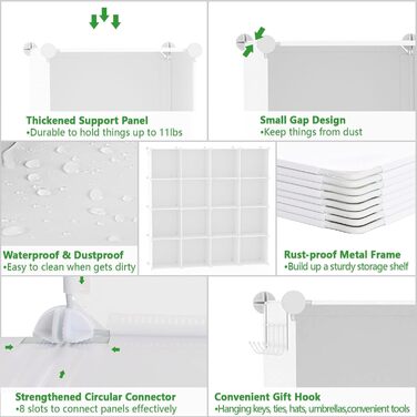C&AHOME Cube Storage Shelves, 16-Cube Unit, Closet Organizer, DIY Plastic Modular Shelves, Ideal for Bedroom, Living Room, Office, 122 cm L x 31 cm W x 122 cm H, Opaque White, UPCS16M