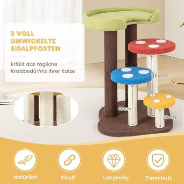 Дерев'яний кігтечка для котів Costway з печерками та ігровим м'ячиком, 60x65x94 см