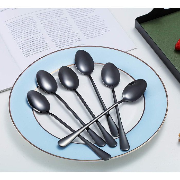 Набір ложок для коктейлів та морозива Kyraton Edelstahl, 6 шт. з чорним титановим покриттям