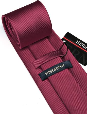 Чоловіча краватка та нагрудний хустинка HISDERN для весілля, бордово-білий, з запонками