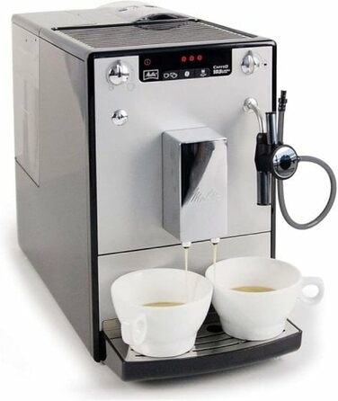 Melitta Solo & Perfect Milk – Fully Automatic Coffee Machine with Milk System, Cappuccino Machine for coffee or cappuccino, silver. Silver Fully Automatic Coffee Machine.