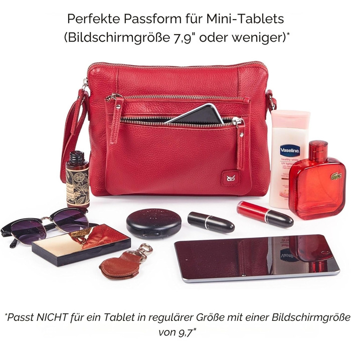 Сумка через плече Wise Owl з натуральної шкіри: жіноча та чоловіча, червона Nappa, 5 відділень на блискавці