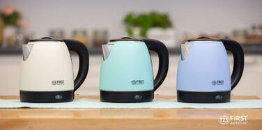 Електричний чайник First Austria Edelstahl, зелено-чорний, 2200W, 1.2л, 20см, з фільтром від накипу, захистом від сухого кипіння, бездротовий