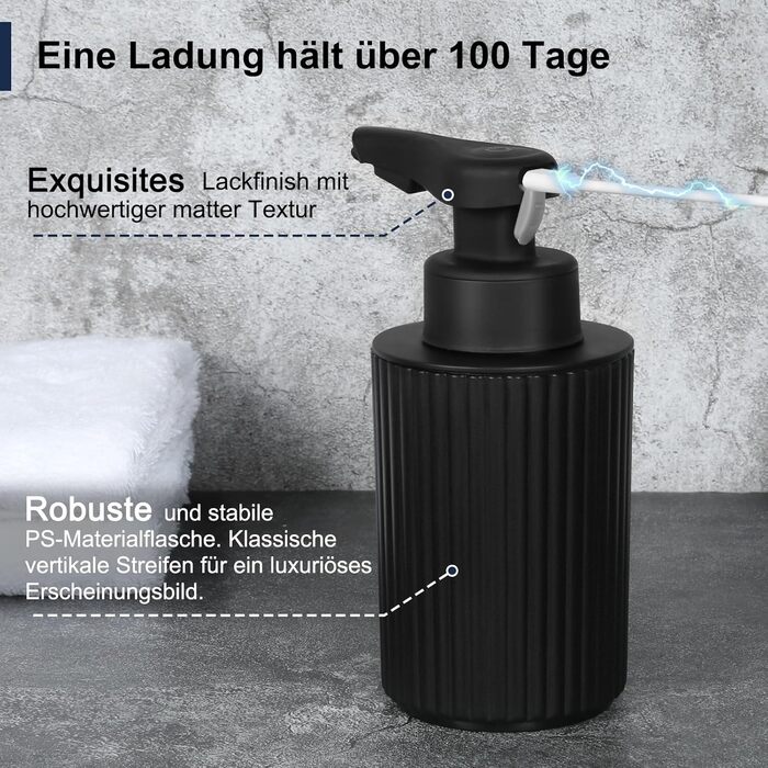 Phneems Automatic Soap Dispenser - Electric Automatic Soap Dispenser with Sensor - No Touch Sensor - Automatic Soap Dispenser for Bathroom, Kitchen, Office - USB - Black