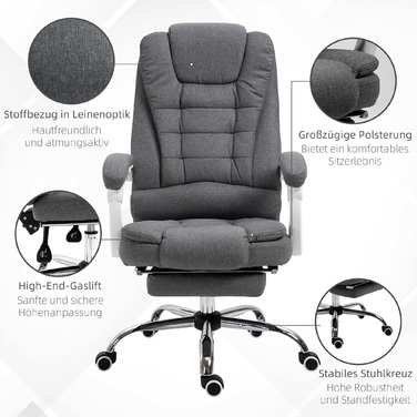 Vinsetto Ergonomic Office Chair with Folding Footrest, Height Adjustable & Reclining, Metal Grey for Home Office Comfort