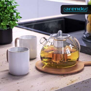 Скляний чайник Arendo з ситечком із нержавіючої сталі, 1500 мл, термостійке боросилікатне скло для листового, трав'яного та фруктового чаю