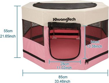 Клітка-загон для собак, котів, кроликів та морських свинок XhuangTech, рожева, з м'якого матеріалу, складана, 87.6 x 87.6 x 54.9 см