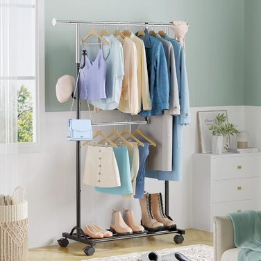 Кледірстанцер FAVOOOSTY на колесах, мобільний, металевий, регульований, чорно-білий, 89.50×39.00×161.20 см