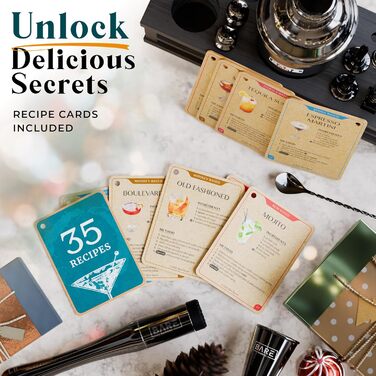 Набір бармена BARE BARREL® Mixology: 16 предметів для приготування коктейлів | Шейкер, барний аксесуар, інструменти для дому | 35 рецептів, подарунковий набір (680.4 г Cobbler Shaker, чорний)