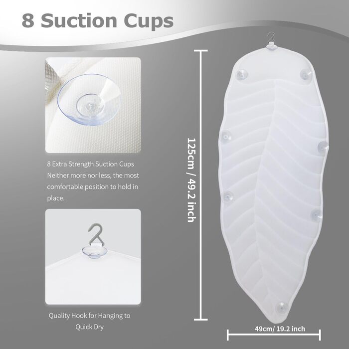 Bathtub Pillow Full Body Bath Pillow Cushion - Bathtub Mat with Headrest Supports Neck, Back and Legs - Hanging Hooks for Quick Drying Home Spa