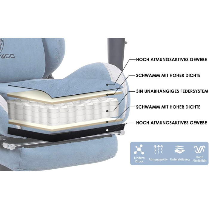 Ігровий крісло Dowinx з підніжкою, масажером та підголівником (Himmelblau)