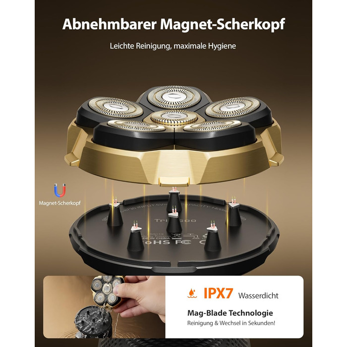 Машинка для стрижки волосся чоловіча електрична 5-в-1 Titan (Gold) IPX7, USB-C, LED-дисплей