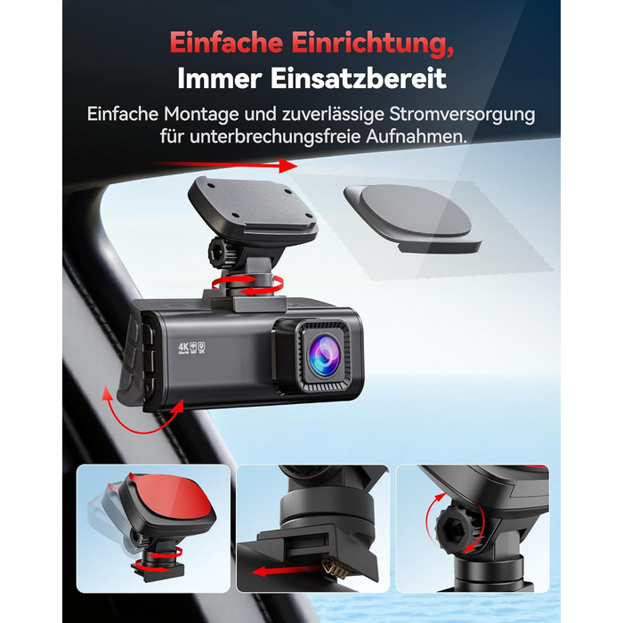 Автомобільний відеореєстратор REDTIGER F7N 4K з WiFi та GPS, передня камера 4K/2.5K, задня 1080P, кут 170°, моніторинг паркування, карта пам'яті 64ГБ у комплекті
