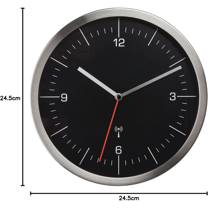 TFA Dostmann Wall Clock, 60.3544.01, No Ticking Sound, Kitchen Wall Clock, Analog, Glass Stainless Steel Black-Silver, 245 x 41 mm