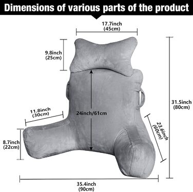 Підлогове/ліжкове крісло-подушка для читання Suewidfay, 90x80 см, з підтримкою спини та шиї