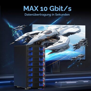 Зовнішній корпус для HDD/SSD CENMATE 808TC, 2 слоти 2.5/3.5 SATA, 10Gbps, USB 3.2 Type-A/C, з охолодженням та Hot Swap