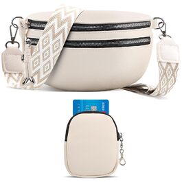 Жіноча сумка через плече FerLord з широким ременем, поясна сумка (бананка) з 3 відділеннями, стильна сумка-мішечок з PU шкіри, бежевий колір