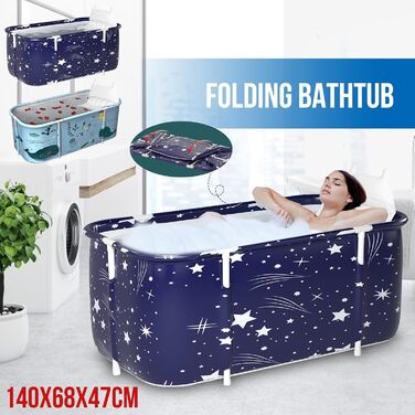 Foldable Bathtub for Adults, 132 x 68 x 47 cm, Steam Bucket for Sauna, Shower, and Ice Bath, Portable, Non-Inflatable (Blue)