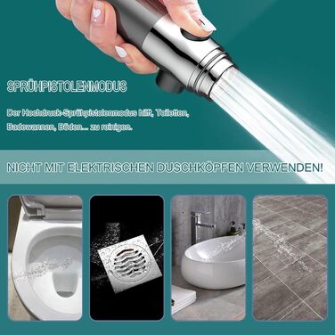 Фільтр для душу з високим тиском, ручна лійка з шлангом, 4 режими, економія води, фільтрація, стоп-функція, для жорсткої води, видаляє хлор та бактерії (Сучасний, Антрацит)