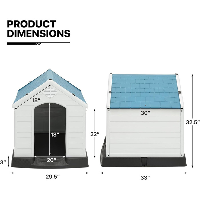 MoNiBloom Будка для собак: ізольована, водонепроникна, для будь-яких розмірів, з вентиляцією та піднятим дном, для дому та вулиці, пластик, легка збірка