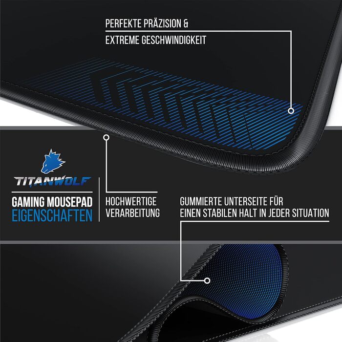 Кисет для миші TITANWOLF XXL 900 x 400 мм - великий килимок для геймінгу, чорний