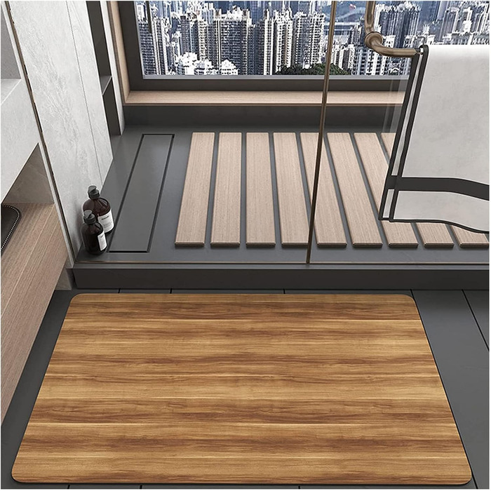 Dai Lufei Bath Mat, Diatomaceous Earth Super Absorbent Shower Mat with Walnut Grain, Non-Slip, Quick-Drying Shower Mat with Rubber Back (50 * 80) Wood Grain 50 x 80 cm