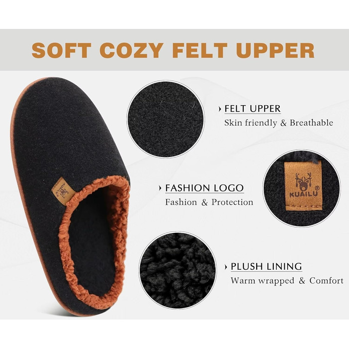 Чоловічі фетрові халапи KuaiLu, теплі, пухнасті, для дому та вулиці, чорно-коричневі (49 EU)